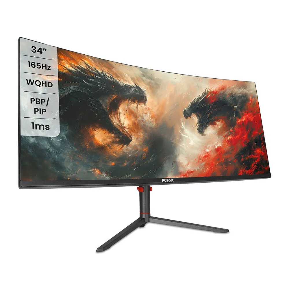 Monitor Gamer Curvo PCFort W340I165 34" Ultrawide QHD 1ms 165Hz sRGB 2xDisplay Port 2xHDMI 4xUSB Free-sync/Gsync HDR