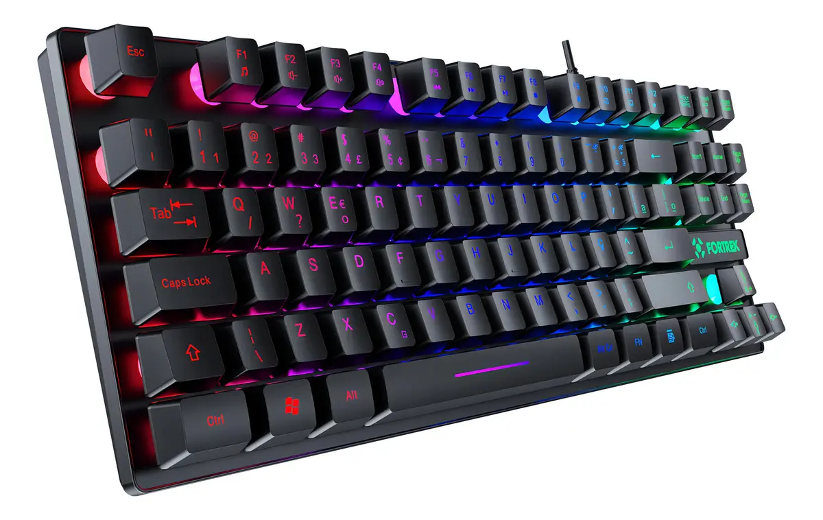 Teclado Gamer Fortrek Fearless 80 Tkl Preto Abnt2 Usb Anti Ghosting Led Rainbow
