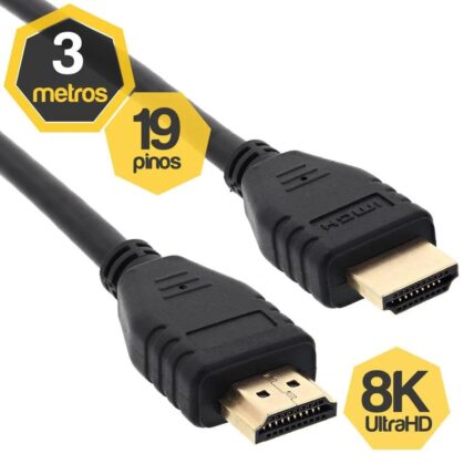 Cabo HDMI 2.1v 8k 19 Pinos Ultrahd 2 e 3 Metros