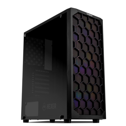 Gabinete Gamer Mancer Hexer, Rainbow, Mid-Tower, Lateral de Vidro, Com 3 Fans, Preto